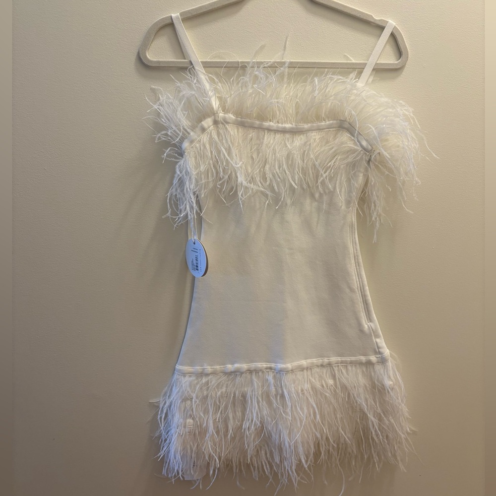 STAUD XS white feather dress NWT
